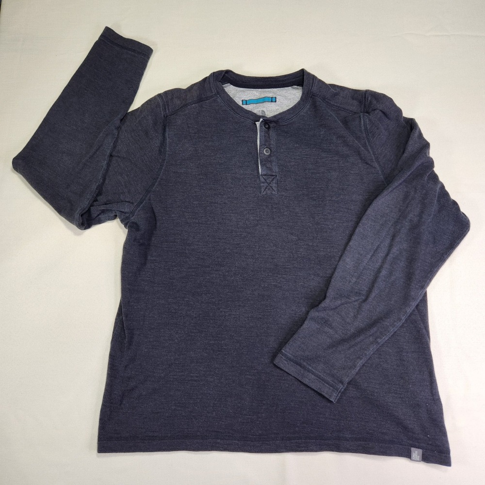 The North Face Mens Long Sleeve Henley Shirt Heathered Navy L G